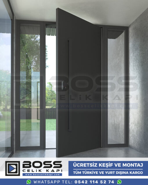 052 Kompozit Villa Kapısı Modelleri Boss Çelik Kapı Villa Giriş Kapısı Antrasit Gri