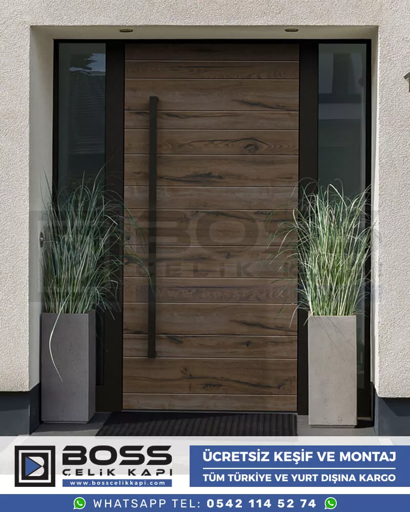 055 Kompozit Villa Kapısı Modelleri Boss Çelik Kapı Villa Giriş Kapısı Kompakt Lamine Dış Etkenlere Dayanıklı