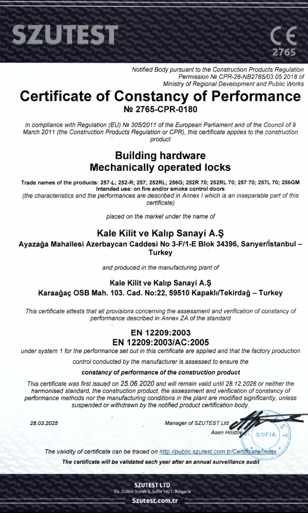 Sertifikalarımız 3 Kale Kilit Ce Avrupa Birligi Standartlari Belgesi