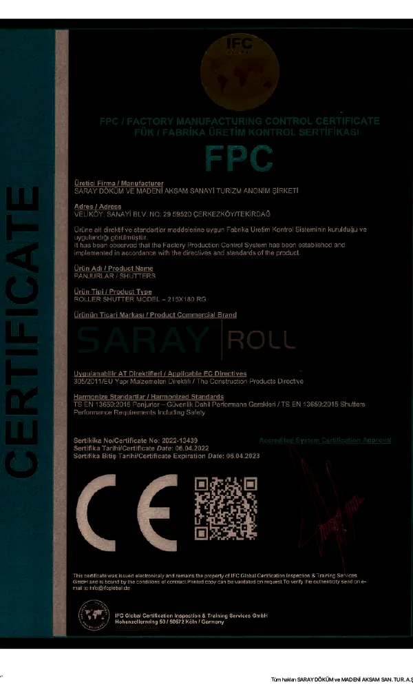 Sertifikalarımız 6 Saray Kompozit Panel Kapi Serttifikasi