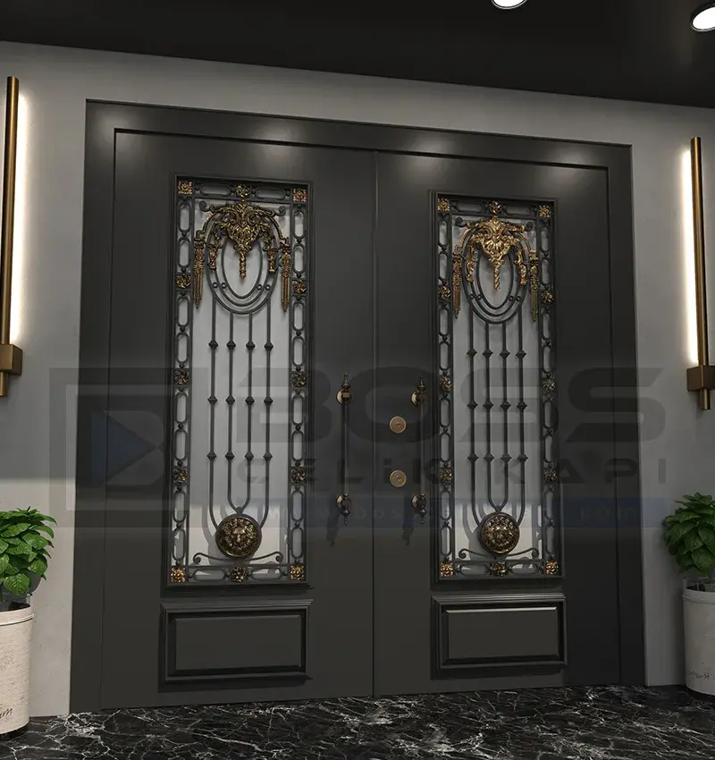 Buzlu Camlı Ferforje Villa Kapısı