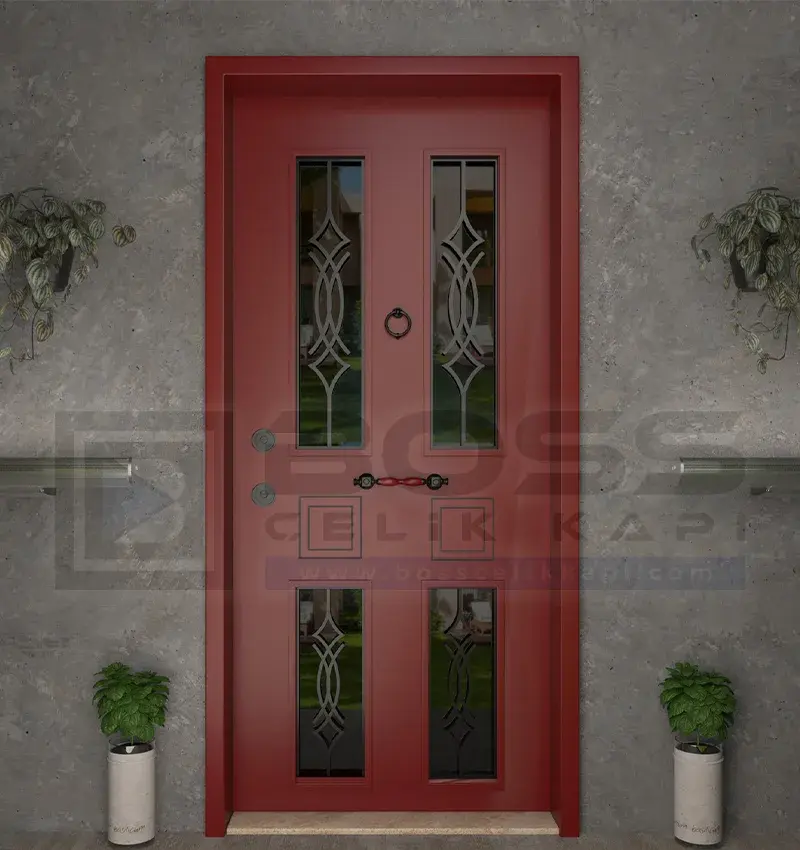 Bordo Camlı Villa Kapısı Olympia