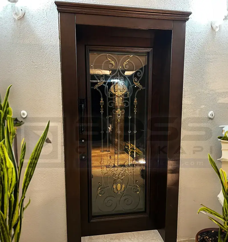 Camlı Ferforjeli Çelik Villa Kapısı