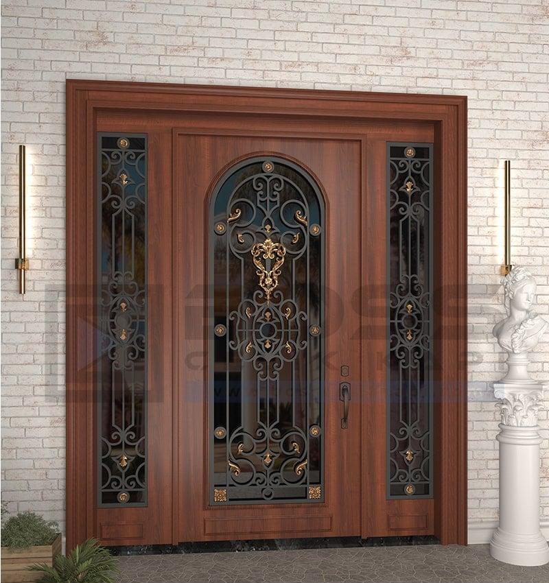 Ferforje Villa Kapısı Ahşap Kaplama