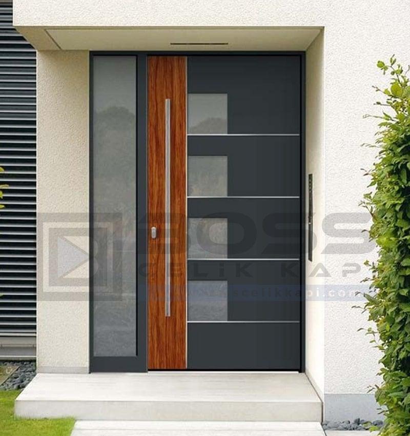 Ahşap Detaylı Camlı Kompozit Villa Kapısı