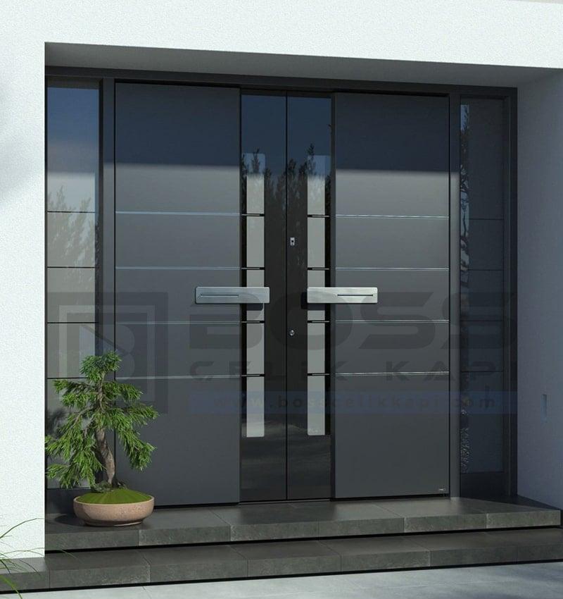 Modern Siyah Gri Camlı Kompozit Villa Kapısı
