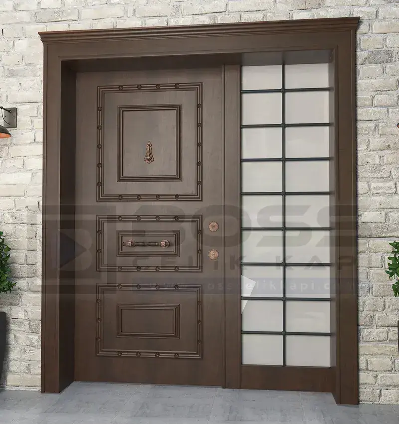 Ahşap Çelik Villa Kapısı Ferforjeli Wood