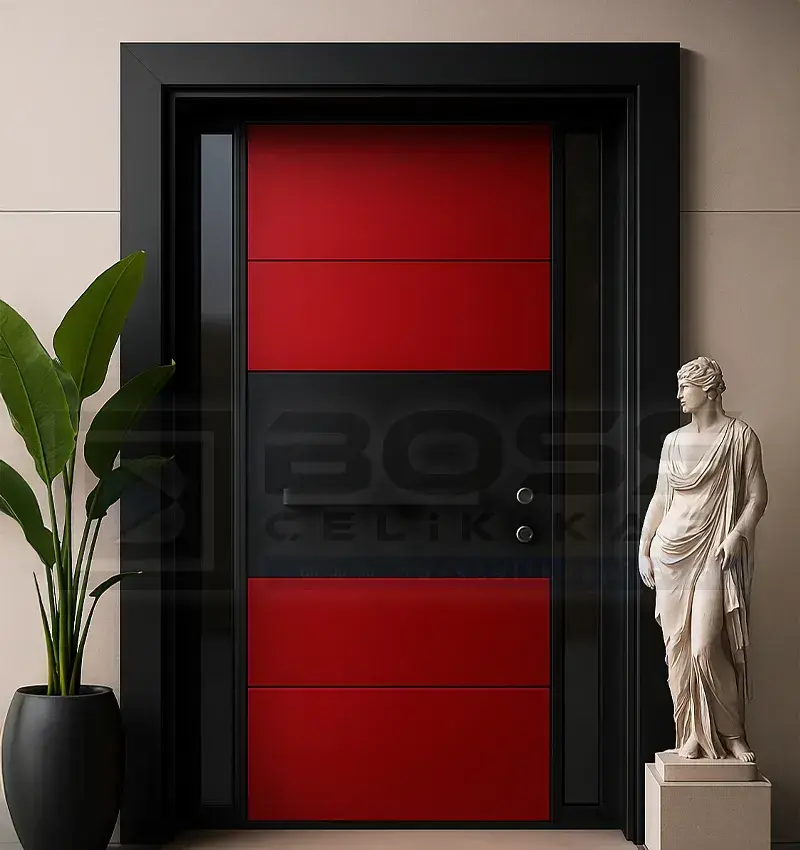Kırmızı Siyah Villa Kapısı Lamine