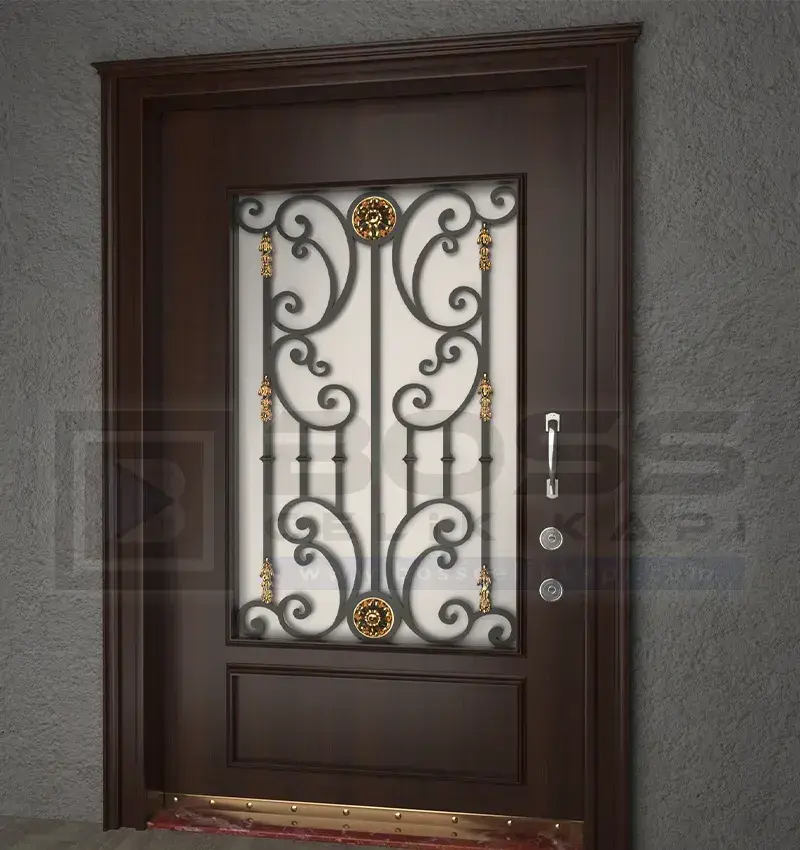 Masif Ahşap Ferforjeli Villa Kapısı