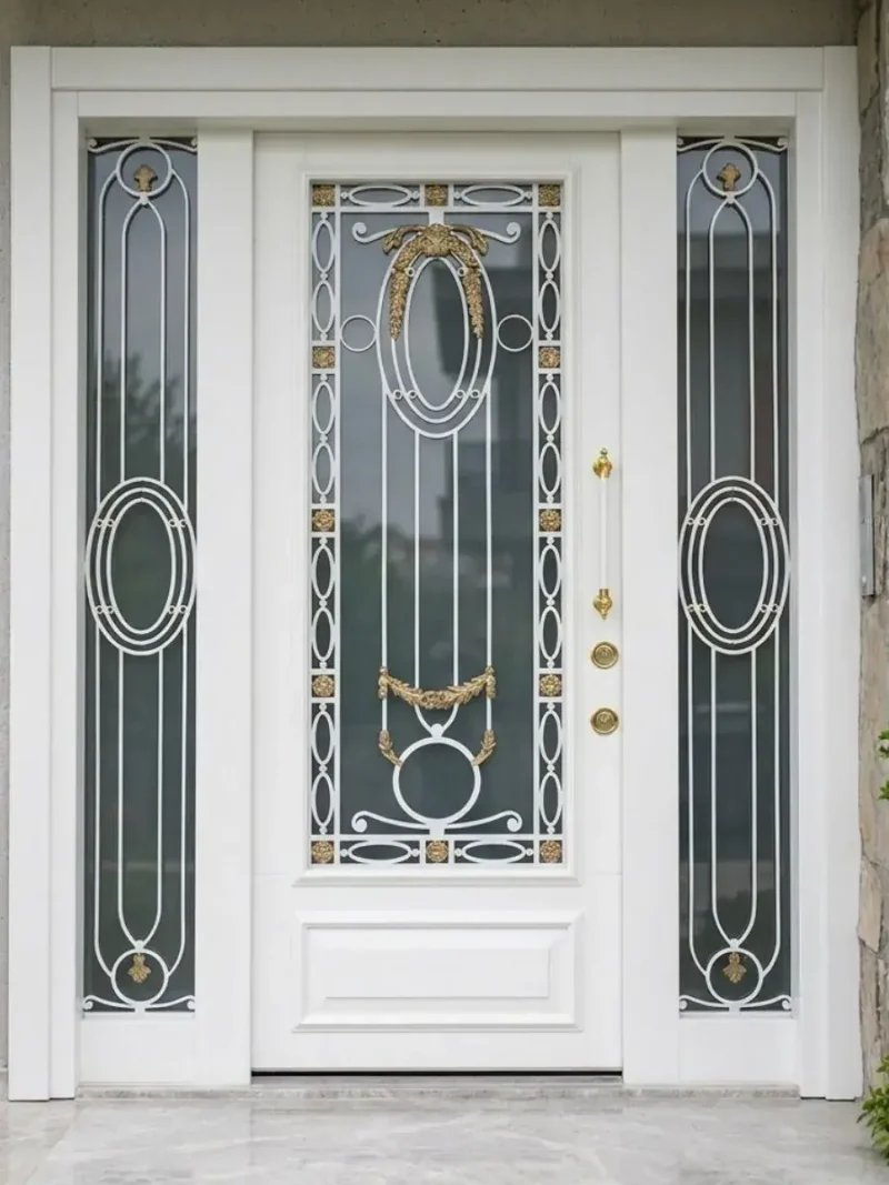 Beyaz Altın Detaylı Ferforjeli Villa Kapısı Elara